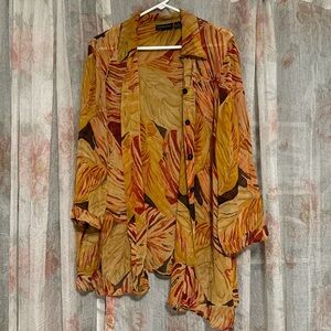 Yellow and orange floral funky hippie patterned button up blouse